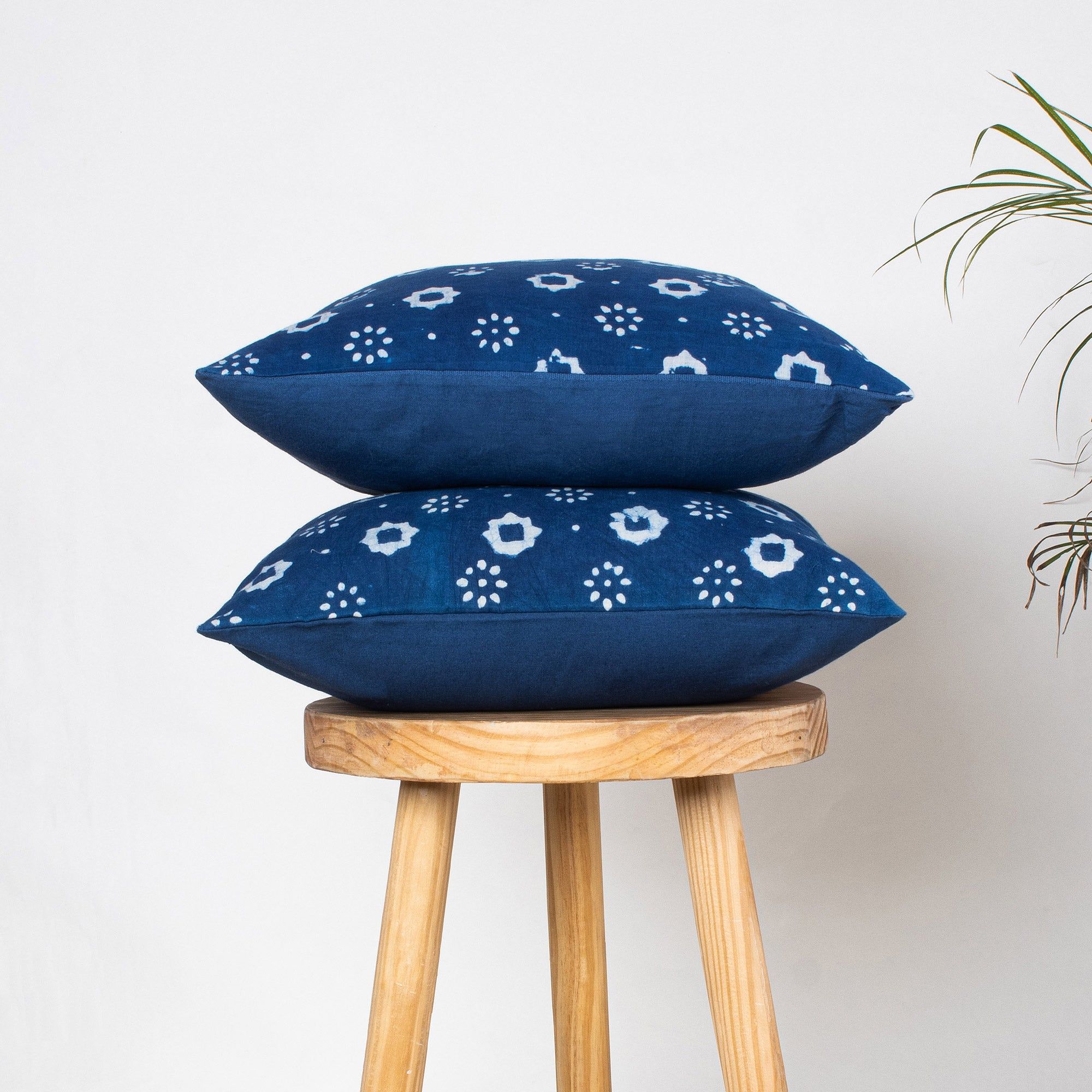 Hand Block Indigo Printed Cotton Cushion